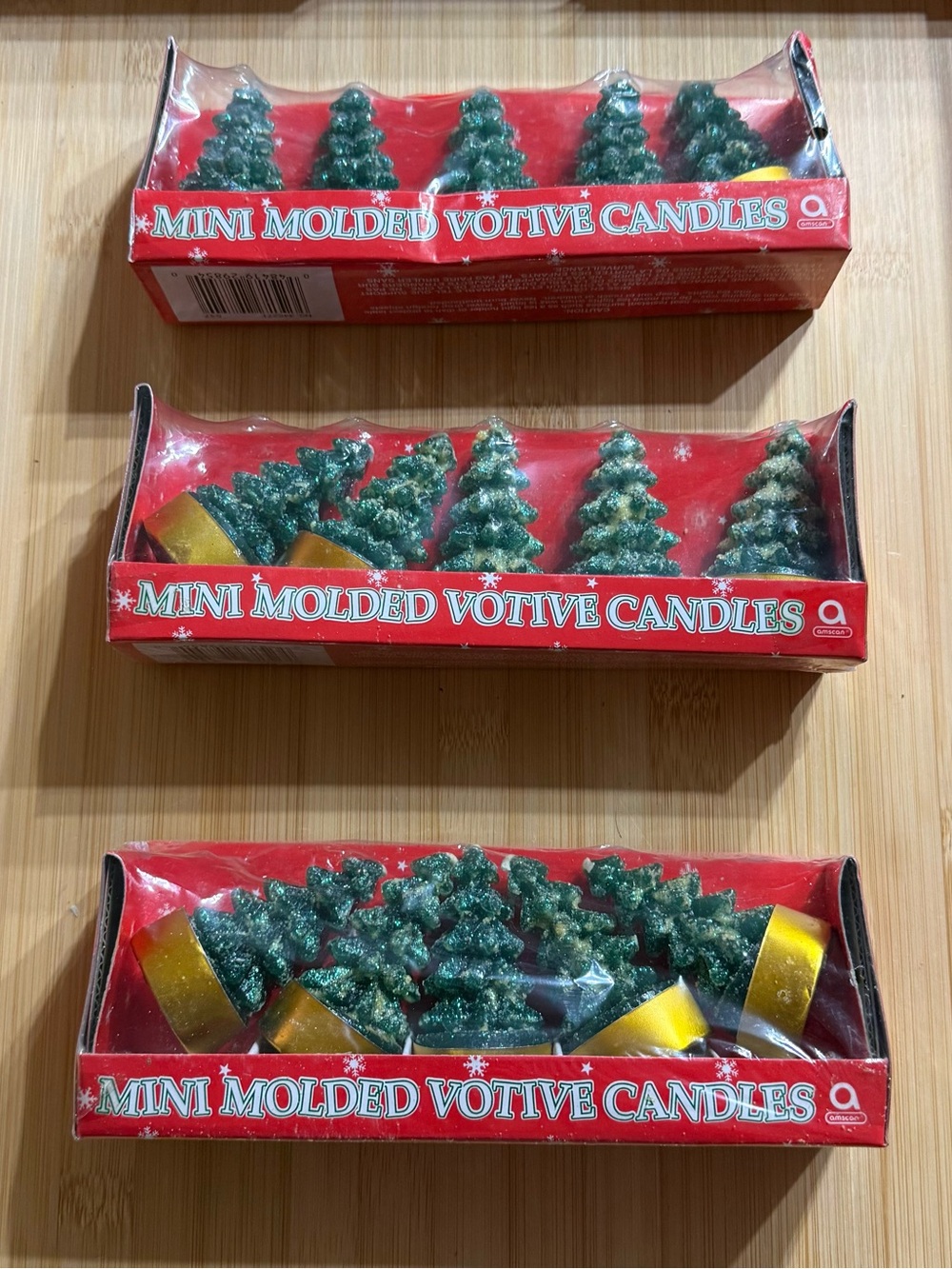 Mini Molded Votive Candles Christmas Tree Shaped Amscan 3 Packs 15 Total Vtg